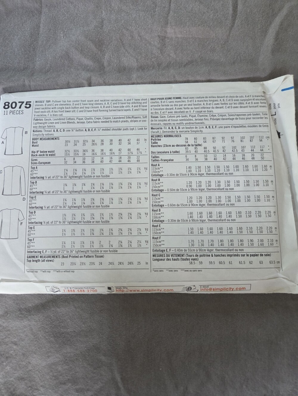 Simplicity 8075 Sewing Pattern - Picture 3 of 3